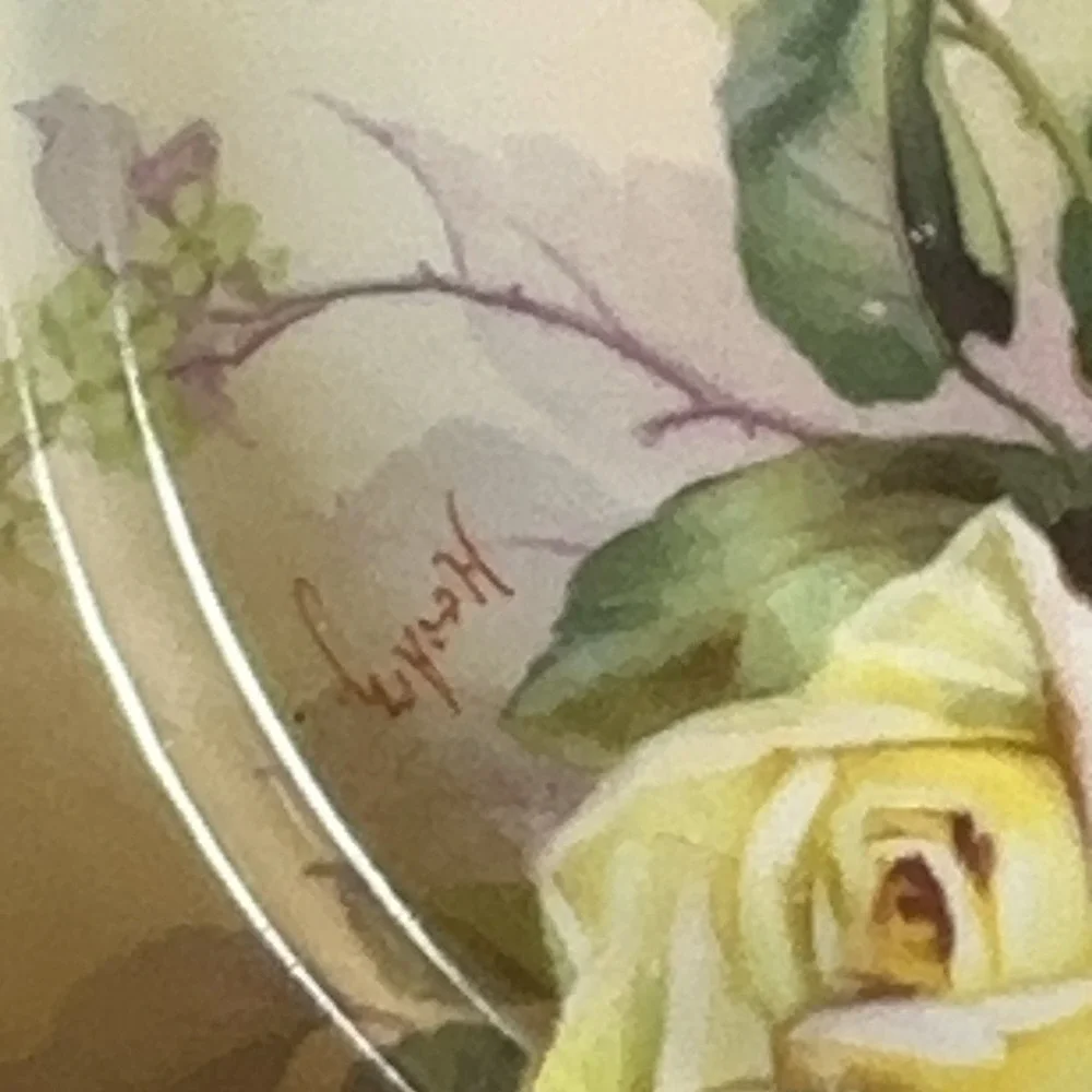 Antique‎ J&G Louise Bavaria Hand Painted Yellow Roses Cake Plate Signed Handled
